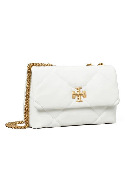 Shop Tory Burch Small Kira Diamond Quilted Convertible Leather Shoulder Bag In Blanc