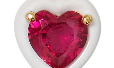 Shop Kate Spade Sweetheart Cubic Zirconia Drop Huggie Hoop Earrings In Red Multi
