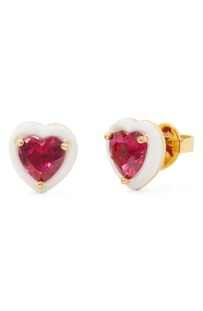 Shop Kate Spade Heart Stud Earrings In Red Multi