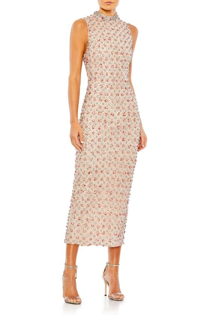 Shop Mac Duggal Sequin Detail Sleeveless Body-con Dress In Peach