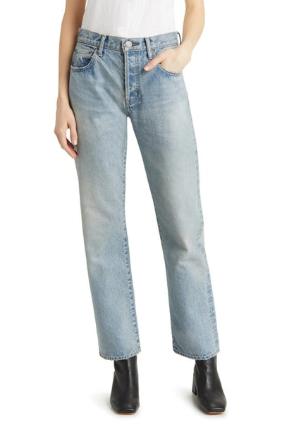 Shop Moussy Neely Distressed High Waist Straight Leg Jeans In Light Blue