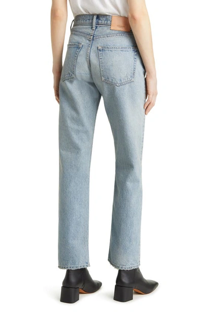 Shop Moussy Neely Distressed High Waist Straight Leg Jeans In Light Blue