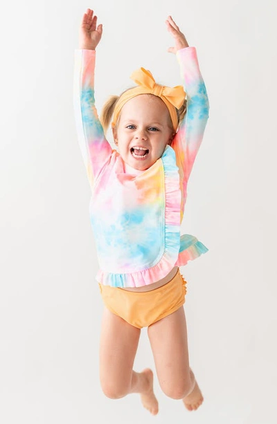Shop Rufflebutts Kids' Tie Dye Long Sleeve Two-piece Rashguard Swimsuit & Headband Set In Blue/ Pink Tie Dye