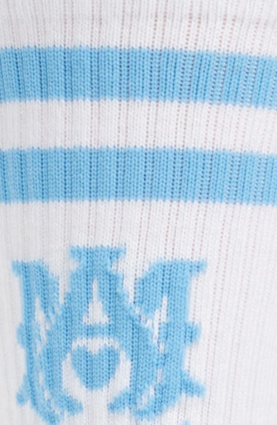 Shop Amiri Ma Stripe Crew Socks In White/ Air Blue