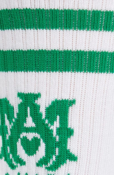 Shop Amiri Ma Stripe Crew Socks In White/ Fern Green