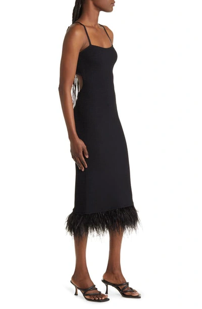 Shop Frame Feather Trim Sleeveless Crochet Midi Dress In Noir