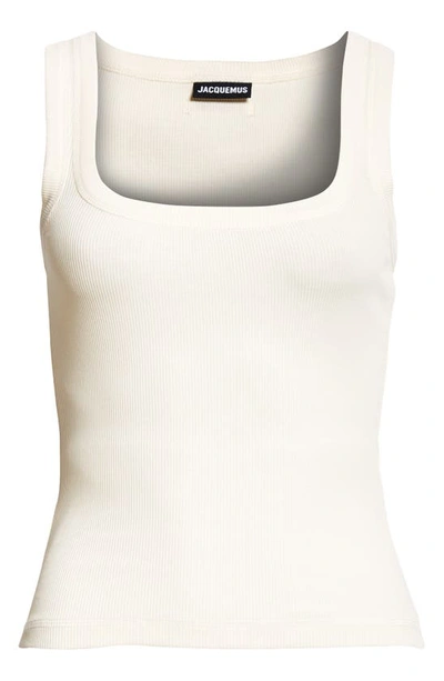 Shop Jacquemus Le Débardeur Logo Embroidered Grosgrain Tank Top In White