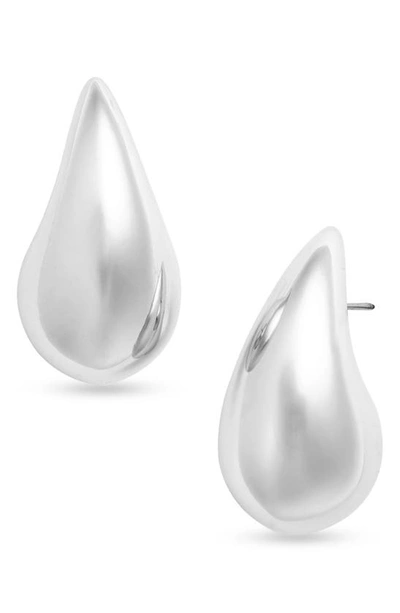 Open Edit Polished Teardrop Stud Earrings In Rhodium