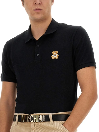 Shop Moschino Piquet Polo In Black