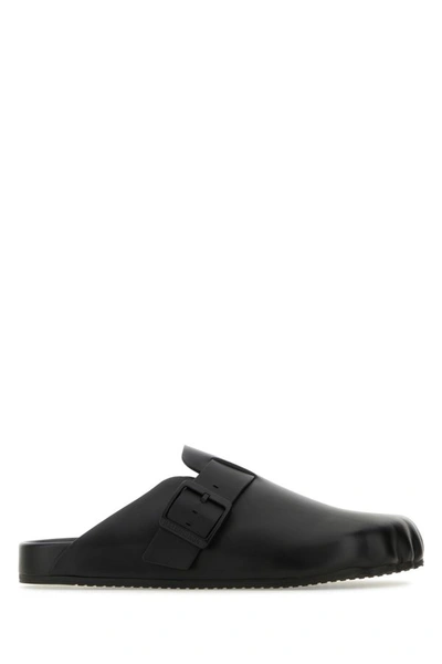 Shop Balenciaga Man Black Leather Sunday Slippers