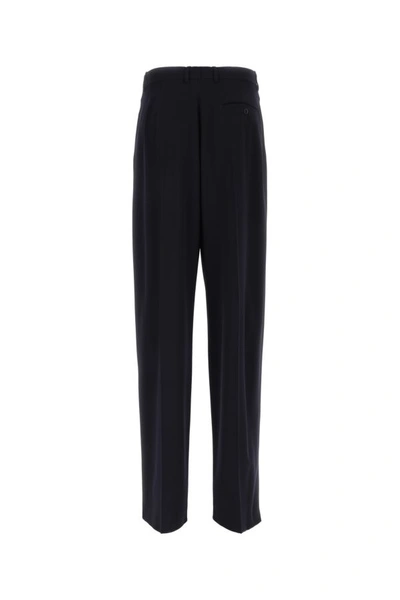 Shop Balenciaga Man Navy Blue Twill Wide-leg Pant