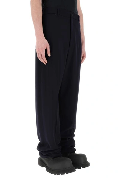 Shop Balenciaga Man Navy Blue Twill Wide-leg Pant