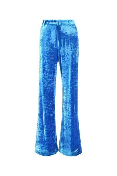 Shop Balenciaga Woman Light-blue Velvet Wide-leg Pant