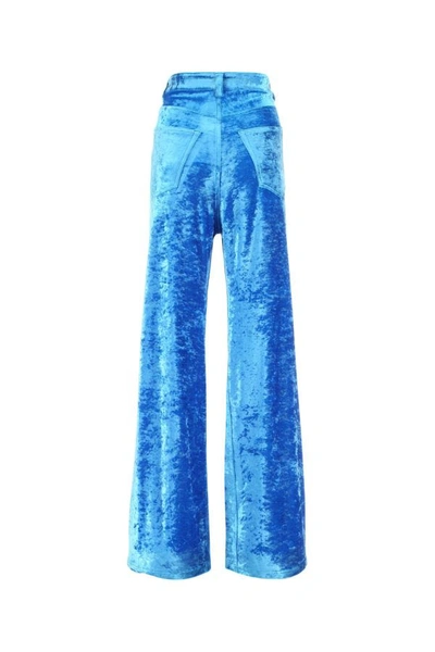 Shop Balenciaga Woman Light-blue Velvet Wide-leg Pant