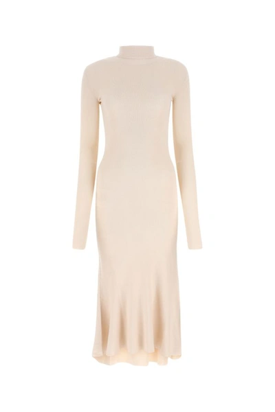 Shop Balenciaga Woman Sand Silk Blend Dress In Brown