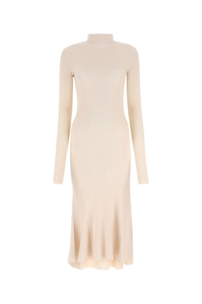 Balenciaga Sand Silk Blend Dress In Brown