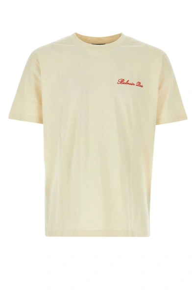 Shop Balmain Man Sand Cotton T-shirt In Brown