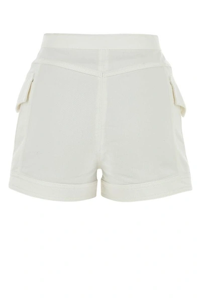 Shop Balmain Woman White Denim Shorts