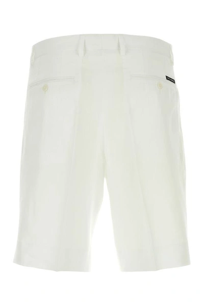Shop Dolce & Gabbana Man White Linen Bermuda Shorts