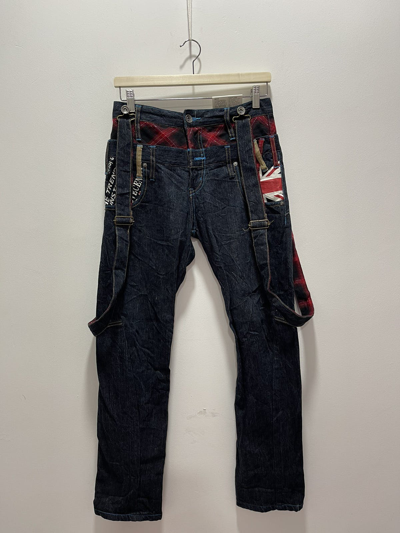 Pre-owned Distressed Denim X Vintage Barcedos Japan Seditionaries Punk Style With Suspender Jeans In Indigo