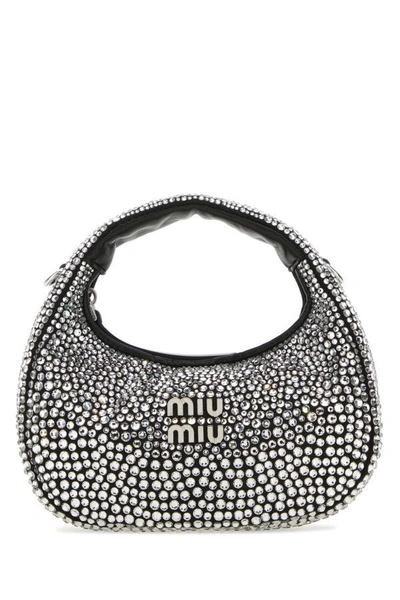 Shop Miu Miu Woman Embellished Satin Hobo Wander Handbag In Silver