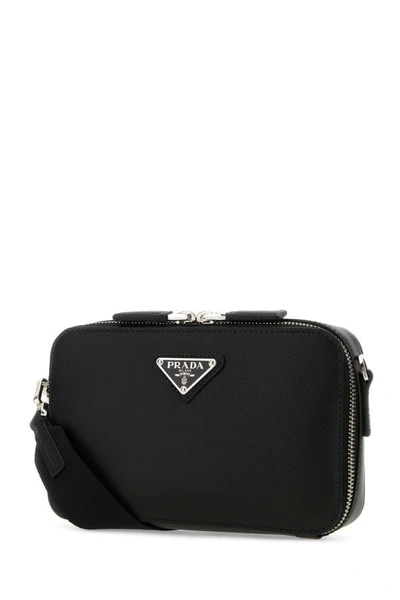 Shop Prada Man Black Leather Brique Crossbody Bag