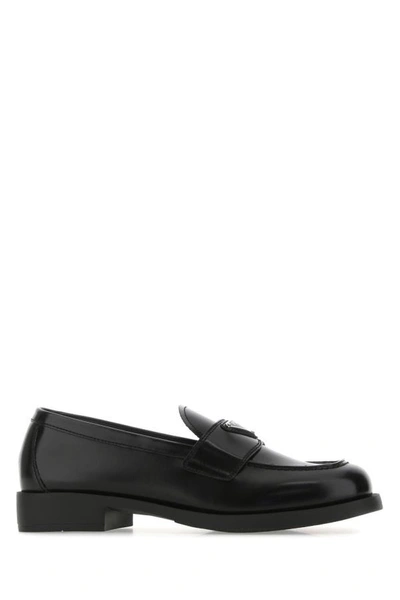 Shop Prada Woman Black Leather Loafers