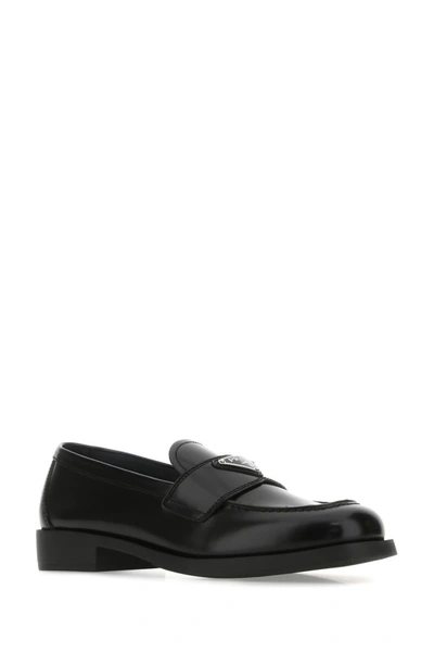 Shop Prada Woman Black Leather Loafers