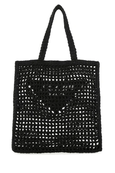 Shop Prada Woman Black Raffia Shopping Bag