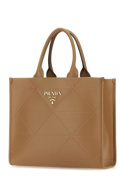 Shop Prada Woman Camel Leather Shopping Bag In Brown