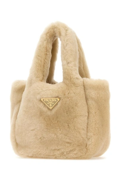 Shop Prada Woman Sand Shearling Handbag In Brown