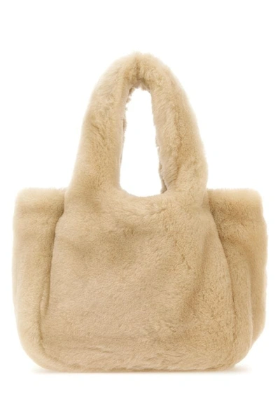 Shop Prada Woman Sand Shearling Handbag In Brown