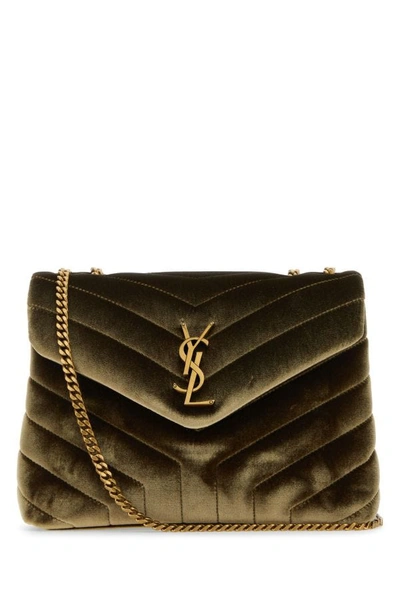 Shop Saint Laurent Woman Olive Green Velvet Small Loulou Shoulder Bag
