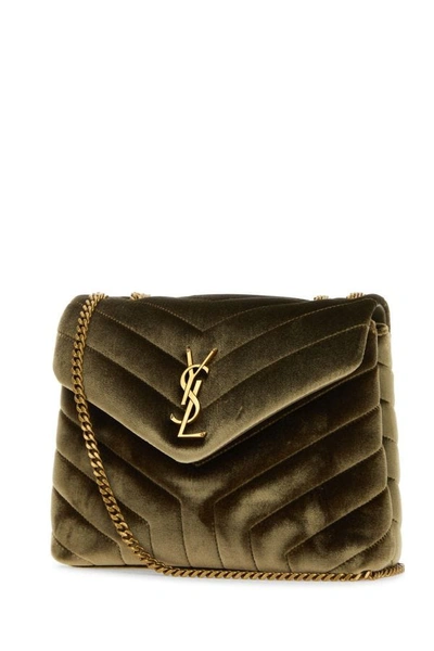 Shop Saint Laurent Woman Olive Green Velvet Small Loulou Shoulder Bag