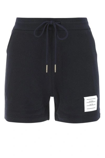 Shop Thom Browne Woman Midnight Blue Piquet Shorts
