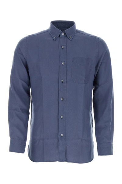 Shop Tom Ford Man Air Force Blue Lyocell Shirt