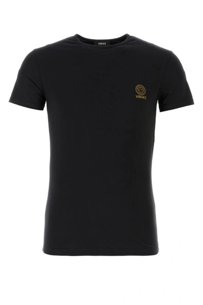 Shop Versace Man Black Stretch Cotton T-shirt