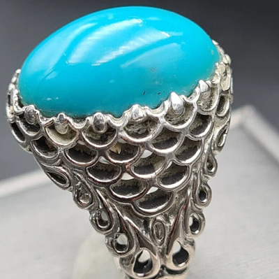 Pre-owned Clean Beautiful  Blue Dark Feroza Ring Deep Color Natural Mens Turquoise Stone