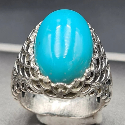 Pre-owned Clean Beautiful  Blue Dark Feroza Ring Deep Color Natural Mens Turquoise Stone