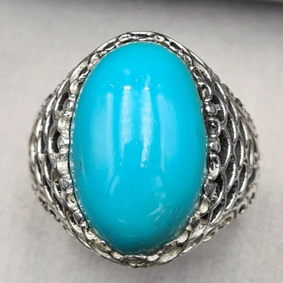 Pre-owned Clean Beautiful  Blue Dark Feroza Ring Deep Color Natural Mens Turquoise Stone