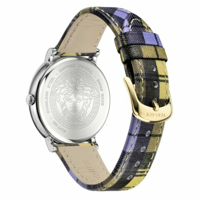 Pre-owned Versace $695  Women's V-circle Clans Edition Yellow Plaid Swiss Watch Ve8100118