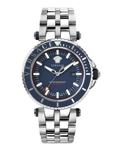 Pre-owned Versace $2095  Men's V-race Diver Blue 46mm Dial 200 Meter Swiss Watch Veak00418