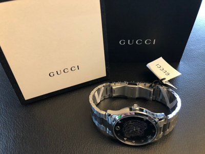 Pre-owned Gucci $1160 Authentic  Women's Black Tiger Stainless Steel Swiss Watch Ya1264125