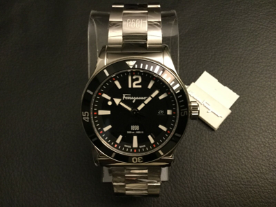 Pre-owned Ferragamo $1495 Salvatore  Men's Black 43mm Dial 200m Swiss Made Watch Ff3130014