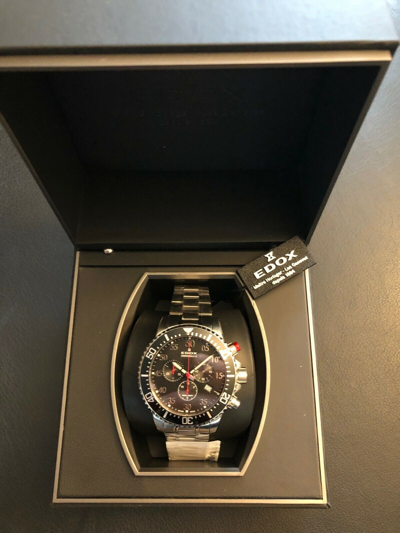 Pre-owned Edox $740  Men's Chronorally-s Black 44mm Chronograph Swiss Watch 10227 3m Nbn