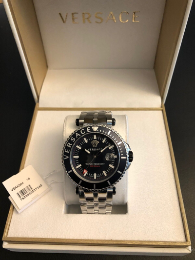 Pre-owned Versace $2095  Men's V-race Diver Blue 46mm Dial 200 Meter Swiss Watch Veak00418