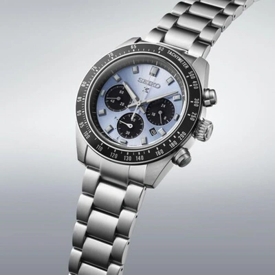 Pre-owned Seiko Prospex Speedtimer Sbdl109 Ice Blue Dial Chronograph Solar Watch Men Japan