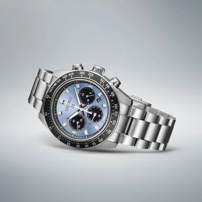 Pre-owned Seiko Prospex Speedtimer Sbdl109 Ice Blue Dial Chronograph Solar Watch Men Japan