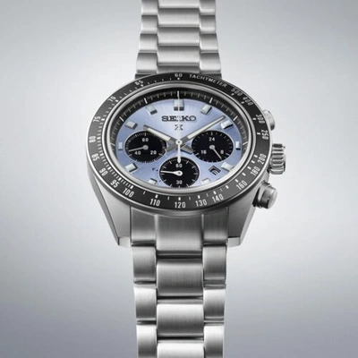 Pre-owned Seiko Prospex Speedtimer Sbdl109 Ice Blue Dial Chronograph Solar Watch Men Japan