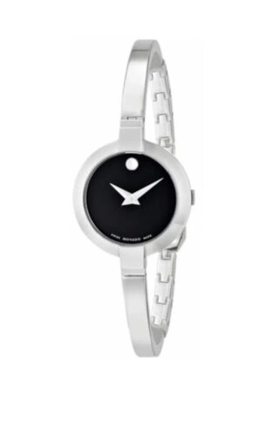 Pre-owned Movado Brand  Bela Women's Black Dial Stainless Steel Bangle Watch 0606595